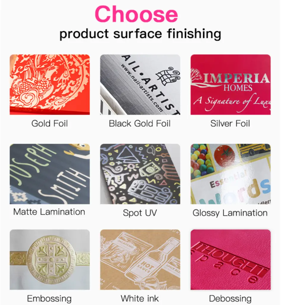 Book surface finishing options overview